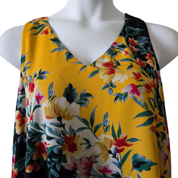 NWT Zac & Rachel Yellow Black Floral Sleeveless Asymm Double-Layer Tunic Top XL - Picture 3 of 10